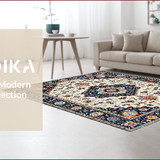 Ultra Soft Area Rug, Non Slip, Stain Resistant, Washable Area Rugs for Living Room, Bedroom, Vibrant Orange Geometric Arrangement(White)
