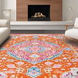 Ultra Soft Area Rug, Non Slip, Stain Resistant, Washable Area Rugs for Living Room, Bedroom, Bright Medallion Design with Cozy Feel(Orange)