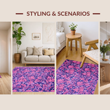 Ultra Soft Area Rug, Non Slip, Stain Resistant, Washable Area Rugs for Living Room, Bedroom, Whimsical Earth Tone Floral Accents(Purple)