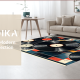 Ultra Soft Area Rug, Non Slip, Stain Resistant, Washable Area Rugs for Living Room, Bedroom, Retro Vinyl Record Music Room Non Slip Rug(Black)