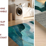 Ultra Soft Area Rug, Non Slip, Stain Resistant, Washable Area Rugs for Living Room, Bedroom, Tidal Mosaic Rug with Modern Coastal Geometry and Flowing Seafoam Patterns(Blue)