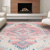 Ultra Soft Area Rug, Non Slip, Stain Resistant, Washable Area Rugs for Living Room, Bedroom, Tribal Floral Pink Aesthetic(Pink)
