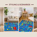 Ultra Soft Area Rug, Non Slip, Stain Resistant, Washable Area Rugs for Living Room, Bedroom, Cheerful Melody Pattern Rug(Blue)