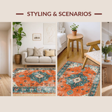 Ultra Soft Area Rug, Non Slip, Stain Resistant, Washable Area Rugs for Living Room, Bedroom, Contemporary Circular Distressed Motif(Orange)