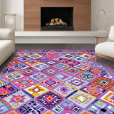 Ultra Soft Area Rug, Non Slip, Stain Resistant, Washable Area Rugs for Living Room, Bedroom, Contemporary Colorful Symmetrical Shapes(Purple)