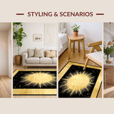 Ultra Soft Area Rug, Non Slip, Stain Resistant, Washable Area Rugs for Living Room, Bedroom, Contemporary Radiant Sunshine Artwork(Gold)