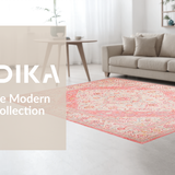Ultra Soft Area Rug, Non Slip, Stain Resistant, Washable Area Rugs for Living Room, Bedroom, Calming Ogee Medallion Scheme(Pink)