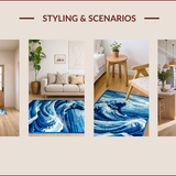 Ultra Soft Area Rug, Non Slip, Stain Resistant, Washable Area Rugs for Living Room, Bedroom, Serene Coastal Wave Aesthetic(Blue)