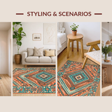 Ultra Soft Area Rug, Non Slip, Stain Resistant, Washable Area Rugs for Living Room, Bedroom, Stylish Abstract Ethnic Design(Orange)