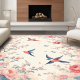 Ultra Soft Area Rug, Non Slip, Stain Resistant, Washable Area Rugs for Living Room, Bedroom, Serene Blossom and Bird Elegance(Beige)