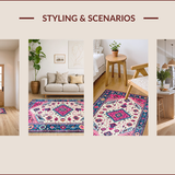 Ultra Soft Area Rug, Non Slip, Stain Resistant, Washable Area Rugs for Living Room, Bedroom, Rustic Colorful Geometric Arrangement(Pink)