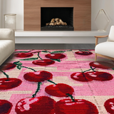 Ultra Soft Area Rug, Non Slip, Stain Resistant, Washable Area Rugs for Living Room, Bedroom, Pink Bow Carpet with Cherry Accents and Fruit Design(Pink)