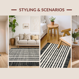 Ultra Soft Area Rug, Non Slip, Stain Resistant, Washable Area Rugs for Living Room, Bedroom, Stylish Black And White Stripe Rug: Absorbent Doorway Rug(Black)
