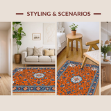 Ultra Soft Area Rug, Non Slip, Stain Resistant, Washable Area Rugs for Living Room, Bedroom, Charming Rustic Botanical Print(Orange)
