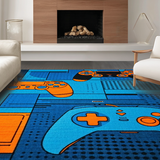 Ultra Soft Area Rug, Non Slip, Stain Resistant, Washable Area Rugs for Living Room, Bedroom, Whimsical Colorful Gaming Design(Blue)
