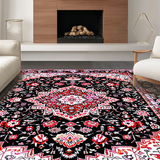 Ultra Soft Area Rug, Non Slip, Stain Resistant, Washable Area Rugs for Living Room, Bedroom, Rustic Low Pile Geometric Motif(Black)
