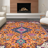 Ultra Soft Area Rug, Non Slip, Stain Resistant, Washable Area Rugs for Living Room, Bedroom, Elegant Retro Geometric Elements(Orange)