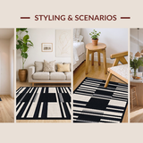 Ultra Soft Area Rug, Non Slip, Stain Resistant, Washable Area Rugs for Living Room, Bedroom, Coastal Black And White Rug: Front Door Striped Welcome Mat(Black)