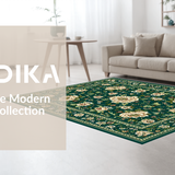 Ultra Soft Area Rug, Non Slip, Stain Resistant, Washable Area Rugs for Living Room, Bedroom, Luxurious Deep Emerald Floral Motif(Green)