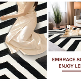 Ultra Soft Area Rug, Non Slip, Stain Resistant, Washable Area Rugs for Living Room, Bedroom, Contemporary Monochrome Zigzag Runner Rug with Sharp Angular Stripes(Black)