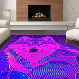 Ultra Soft Area Rug, Non Slip, Stain Resistant, Washable Area Rugs for Living Room, Bedroom, Eclectic Multi-Hued Wolf Design(Purple)