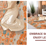 Ultra Soft Area Rug, Non Slip, Stain Resistant, Washable Area Rugs for Living Room, Bedroom, Sophisticated Transitional Floral Fusion(Orange)