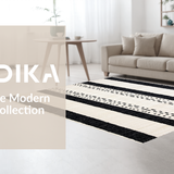 Ultra Soft Area Rug, Non Slip, Stain Resistant, Washable Area Rugs for Living Room, Bedroom, Artful Boho Linear Motif(Black)