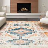 Ultra Soft Area Rug, Non Slip, Stain Resistant, Washable Area Rugs for Living Room, Bedroom, Minimalist Bright Geometric Elements(Orange)