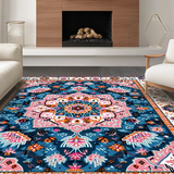 Ultra Soft Area Rug, Non Slip, Stain Resistant, Washable Area Rugs for Living Room, Bedroom, Eclectic Vintage Floral Medallion(Blue)