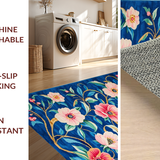 Ultra Soft Area Rug, Non Slip, Stain Resistant, Washable Area Rugs for Living Room, Bedroom, Lively Floral Tiled Motif(Blue)