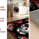 Ultra Soft Area Rug, Non Slip, Stain Resistant, Washable Area Rugs for Living Room, Bedroom, Dramatic Skull and Blossom Fusion(Black)