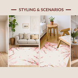 Ultra Soft Area Rug, Non Slip, Stain Resistant, Washable Area Rugs for Living Room, Bedroom, Whimsical Pastel Blossom Arrangement(Pink)