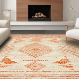 Ultra Soft Area Rug, Non Slip, Stain Resistant, Washable Area Rugs for Living Room, Bedroom, Stylish Warm Beige Medallion Theme(Orange)