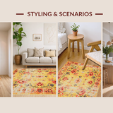 Ultra Soft Area Rug, Non Slip, Stain Resistant, Washable Area Rugs for Living Room, Bedroom, Cozy Pastel Floral Dreamscape(Yellow)