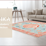 Ultra Soft Area Rug, Non Slip, Stain Resistant, Washable Area Rugs for Living Room, Bedroom, Whimsical Teal Coastal Motif(Red)