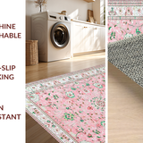 Ultra Soft Area Rug, Non Slip, Stain Resistant, Washable Area Rugs for Living Room, Bedroom, Sophisticated Green Floral Tones(Pink)