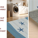 Ultra Soft Area Rug, Non Slip, Stain Resistant, Washable Area Rugs for Living Room, Bedroom, Coastal Starfish Striped Elegance(Blue)