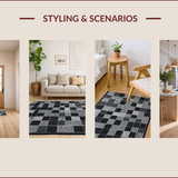 Ultra Soft Area Rug, Non Slip, Stain Resistant, Washable Area Rugs for Living Room, Bedroom, Sophisticated Minimalist Grid Pattern(Black)