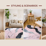Ultra Soft Area Rug, Non Slip, Stain Resistant, Washable Area Rugs for Living Room, Bedroom, Elegant Irregular Marble Motif(Pink)
