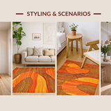 Ultra Soft Area Rug, Non Slip, Stain Resistant, Washable Area Rugs for Living Room, Bedroom, Vibrant 70s Psychedelic Design(Orange)