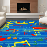 Ultra Soft Area Rug, Non Slip, Stain Resistant, Washable Area Rugs for Living Room, Bedroom, Cheerful Melody Pattern Rug(Blue)