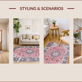 Ultra Soft Area Rug, Non Slip, Stain Resistant, Washable Area Rugs for Living Room, Bedroom, Soft Pastel Boho Patterned Delight(Pink)