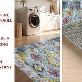 Ultra Soft Area Rug, Non Slip, Stain Resistant, Washable Area Rugs for Living Room, Bedroom, Stylish Vintage Floral Aesthetic(Gray)
