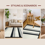 Ultra Soft Area Rug, Non Slip, Stain Resistant, Washable Area Rugs for Living Room, Bedroom, Coastal Stripe Corridor Rug: Textured Black and White Pattern(Gray)