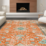 Ultra Soft Area Rug, Non Slip, Stain Resistant, Washable Area Rugs for Living Room, Bedroom, Trendy Faded Geometric Arrangement(Orange)