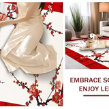 Ultra Soft Area Rug, Non Slip, Stain Resistant, Washable Area Rugs for Living Room, Bedroom, Traditional Japanese Blossom Theme(Red)