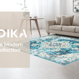 Ultra Soft Area Rug, Non Slip, Stain Resistant, Washable Area Rugs for Living Room, Bedroom, Trendy Ivory Artful Symmetrical Elements(Blue)