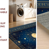 Ultra Soft Area Rug, Non Slip, Stain Resistant, Washable Area Rugs for Living Room, Bedroom, Celestial Whimsical Sun Motif(Blue)