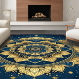 Ultra Soft Area Rug, Non Slip, Stain Resistant, Washable Area Rugs for Living Room, Bedroom, Artful Blue Toned Medallion Pattern(Gold)