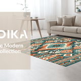 Ultra Soft Area Rug, Non Slip, Stain Resistant, Washable Area Rugs for Living Room, Bedroom, Geometric Teal and Red Fusion(Orange)